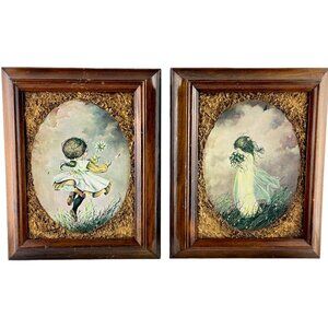 G. Ranck Art Prints Set of 2 Girl with Bouquet and Girl Throwing Petals Painted